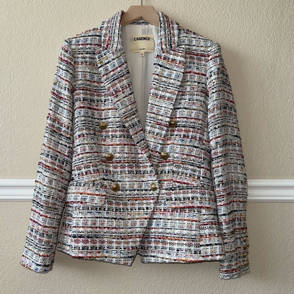 L'AGENCE Kenzie Tweed Double Breasted Blazer Corporate Work Office Career Size 2